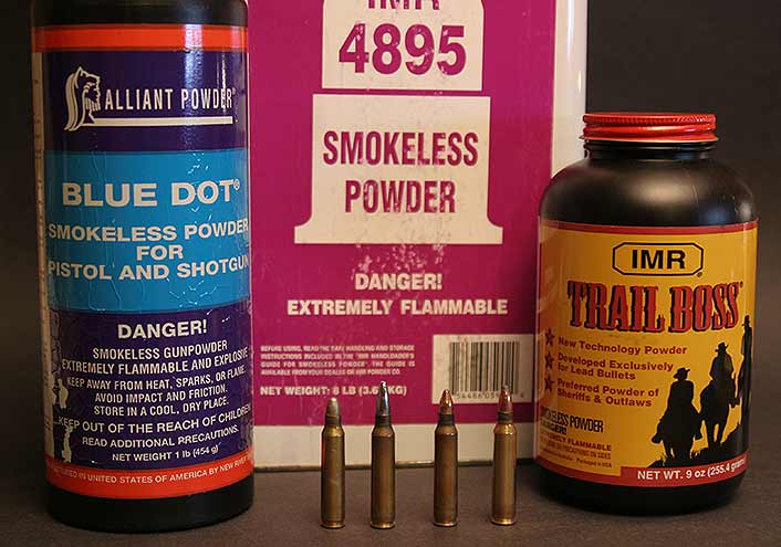 There are two basic kinds of powder charges for reduced loads: small charges of fast-burning handgun/shotgun powders, and larger charges of rifle or specialty powders.