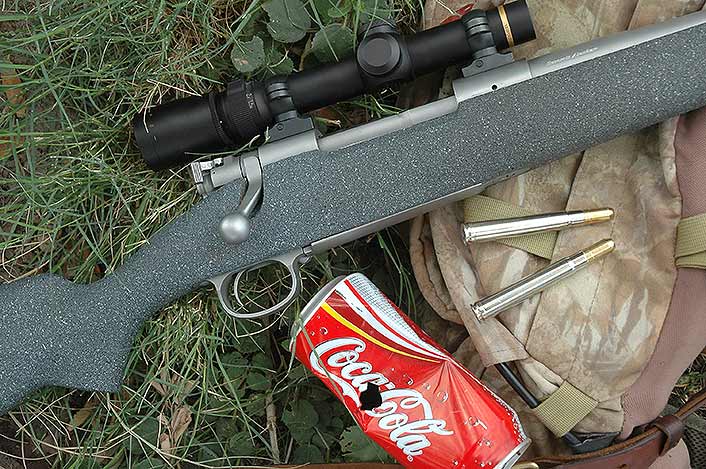 This Model 70 clone by Montana Rifle Co., is Wayne’s go-to .375. It’s taken leopard, buffalo, Coke.