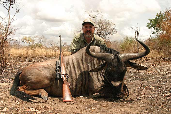 John’s hunting partner on an African safari was very impressed with the way the 9.3x62 dropped tough animals like this blue wildebeest, so bought his own 9.3 upon returning home. But every shot from John’s rifle broke at least one shoulder, which tends to drop animals quicker than rib shots.