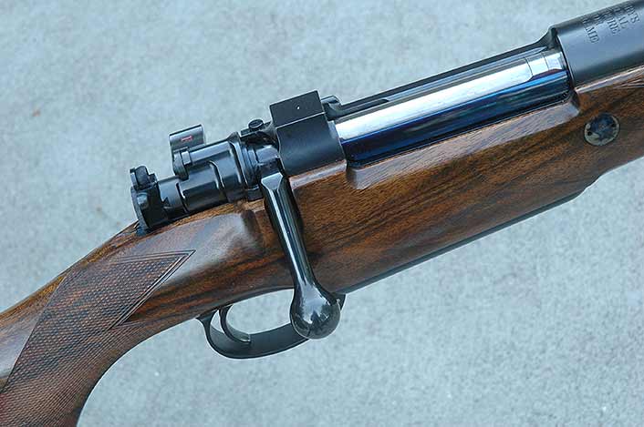 The .375 H&H has appeared in many lovely custom rifles on Magnum Mauser actions, here a Rigby.