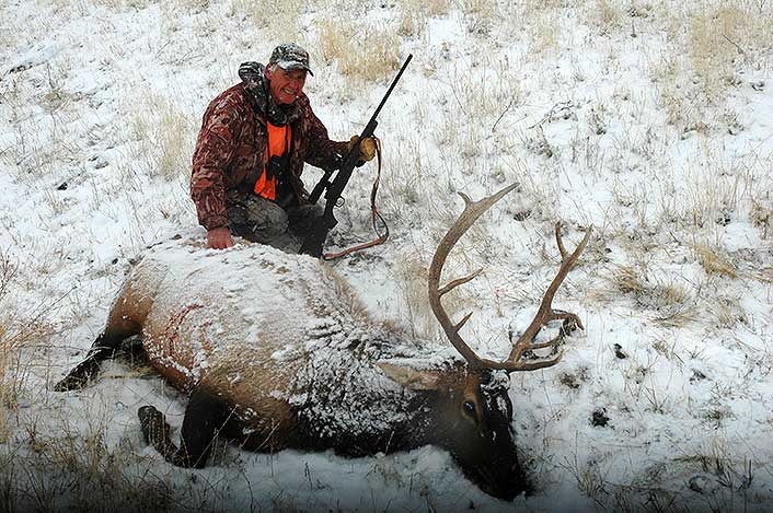 Wayne approached this bull during a November snow squall, killing it with a .30-06 at 280 yards.